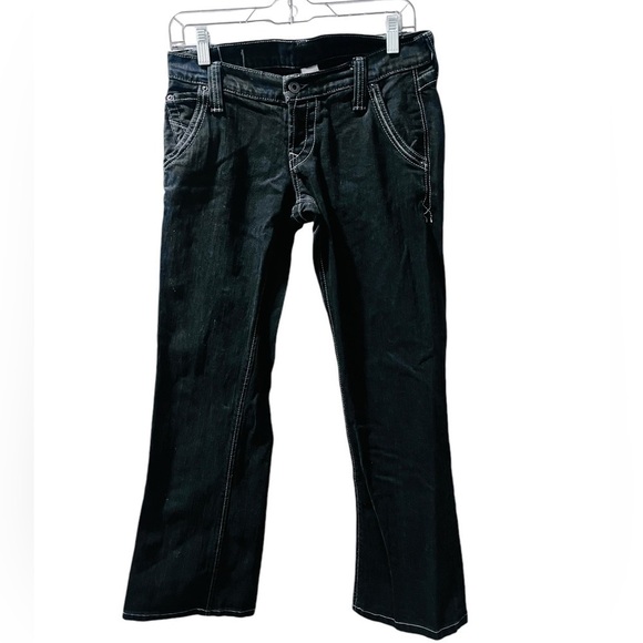 Lucky Brand Lil Maggie Boot Cut Dark Wash Denim Jeans Size 27 Embroidered Womens - Picture 1 of 8